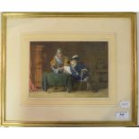 George Cattermole, a cavalier and a soldier counting money, watercolour, faintly signed,