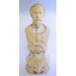 A carved stone bust, Napoleon III, on a carved base, 39.