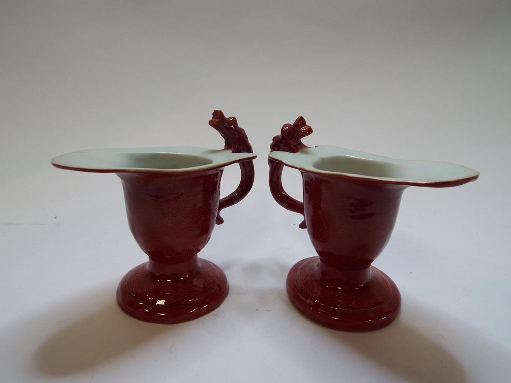 A pair of Chinese porcelain coral red sa