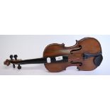 A violin, with a 14 inch one piece back