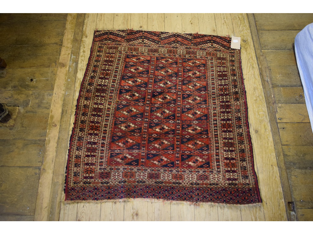 A Turkoman rug, decorated geometric shap