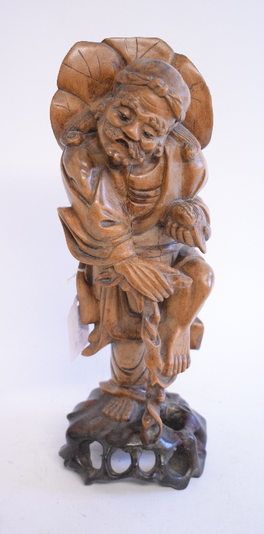 A Chinese root carving, of a sage, 29 cm