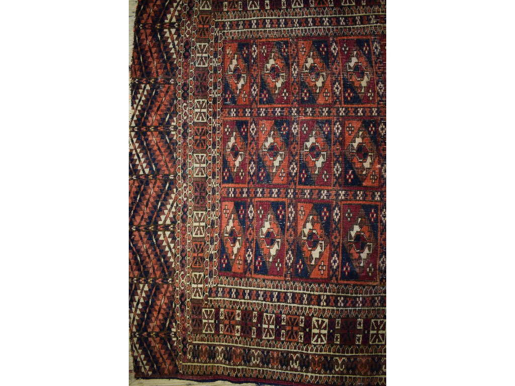 A Turkoman rug, decorated geometric shap - Image 3 of 3