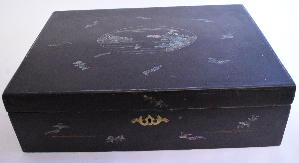 A Japanese lacquer box, with mother of p