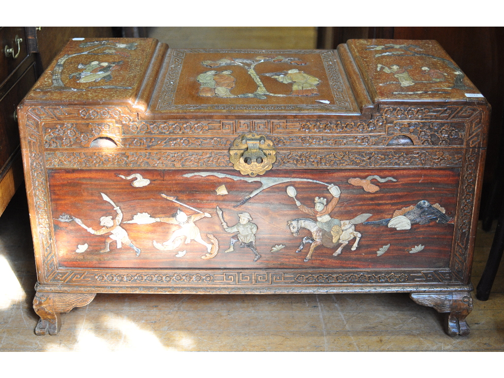 A Chinese camphorwood box, with hardston