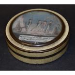 A 19th century box and cover, the cover inset a panel painted French military figures,