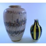 A Japanese pottery vase, decorated a procession of figures, damaged,24.