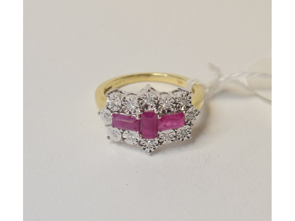 A 9ct gold ruby and diamond ring, approx