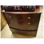 A 19th century mahogany bow front chest of two short and three long drawers, on bracket feet,