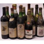 A bottle of Chateauneuf du Pape, 1964, twelve other bottles,