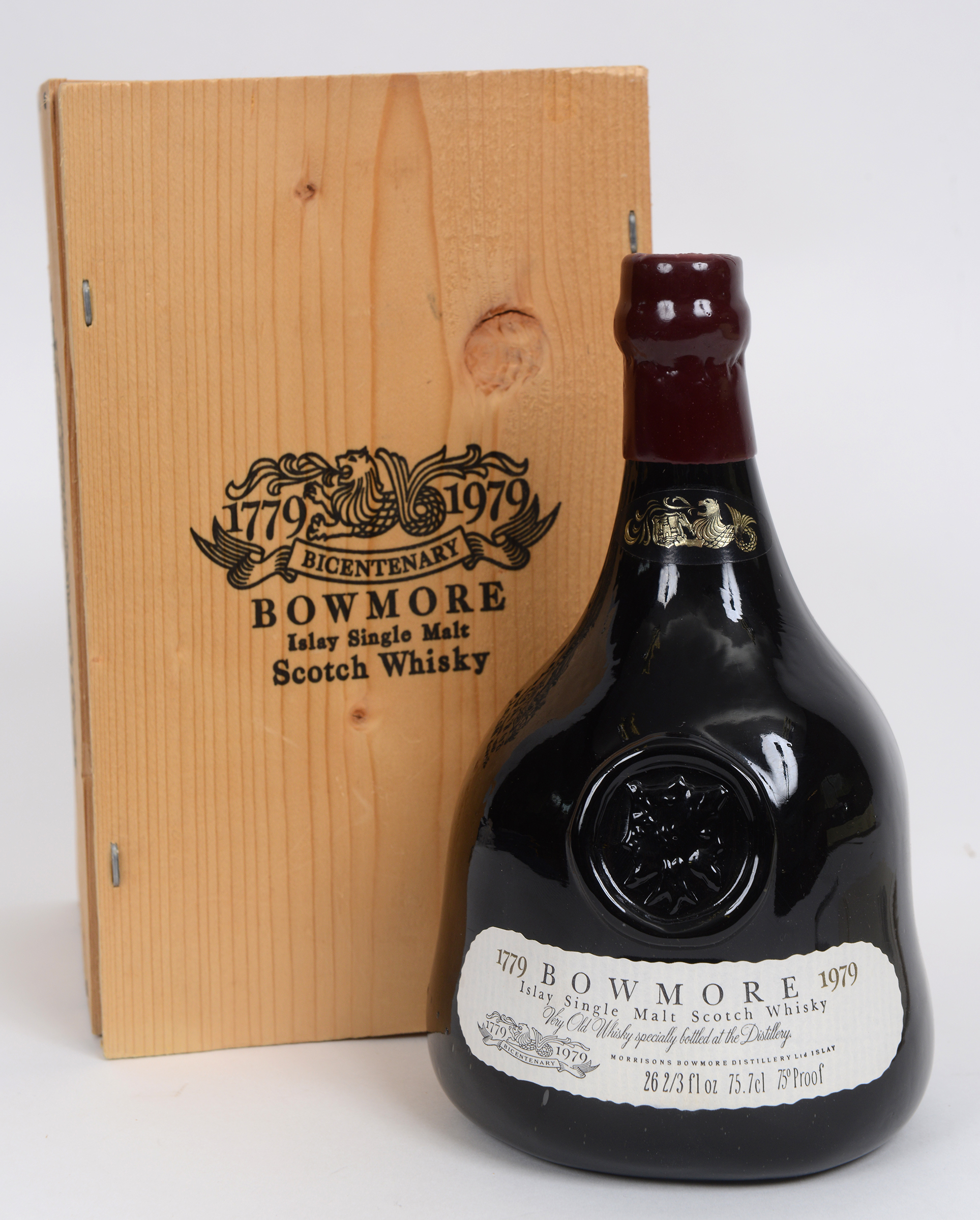 A bottle of Bowmore Islay single malt whisky, bi-centenary limited edition no G201,