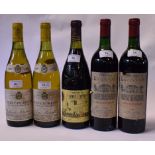 Two bottles of Chateau Lyonnat, 1986, two bottles of Auxey Duresses, 1986,