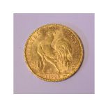 EXTRA LOT: A French gold 20 Franc coin,