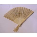 A 19th century Cantonese ivory fan, with embroidered silk,