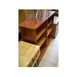 A modern open bookcase, with four adjustable shelves, 136 cm wide, a coffer, an oak side table,