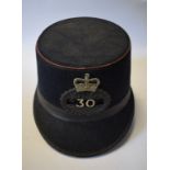 A Victorian style postman's hat, with a badge, GPO 30, various Victorian buttons,