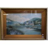 E Maybery, a view of Tintern abbey over the river, watercolour, signed and dated 10,