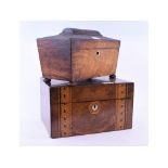 An inlaid walnut travelling dressing case, with fitted interior, 30 cm wide,