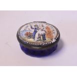 An enamel box and cover, decorated The Sailor's Return, damaged, 4.