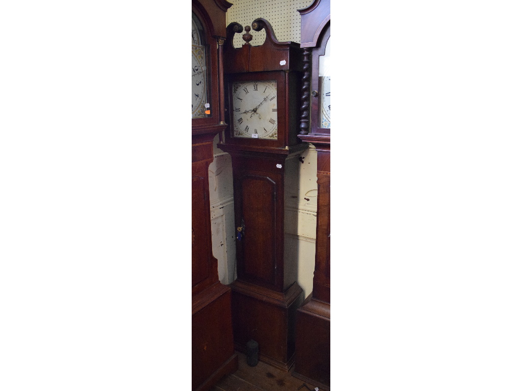 A longcase clock, the 29 cm square painted dial signed Hardy Newark (?),