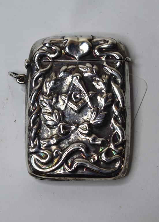 A silver Masonic style vesta case