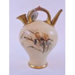 A Royal Worcester porcelain kettle, decorated a butterfly and foliage, initialled,