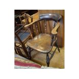 A 19th century elm smoker's bow armchair, 66 cm wide,