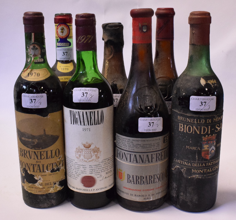 A bottle of Brunello, 1970, a bottle of Tignanello, 1971, a bottle of Barbaresco, 1971,