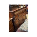 A 19th century mahogany chest, of four long drawers, on turned feet,