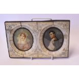 A pair of oval bust portrait miniatures, of Napoleon and Josephine, initialled, 8 x 6 cm,