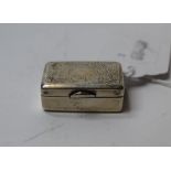 A Chinese silver coloured metal snuffbox, the cover with engraved decoration, with maker's mark MK,