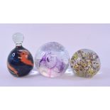 A Caithness Sparkle glass paperweight, two others, medals, crested ware,