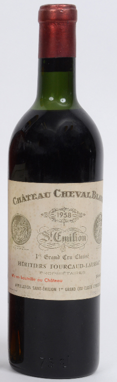 A bottle of Chateau Cheval Blanc, 1er Grand Cru Classe,