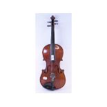 A violin, with a 14 inch two piece back,