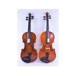 A violin, with a 13 inch two piece back,