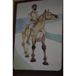 After Elizabeth Frink, a study of a man riding a horse, watercolour, bears a signature,