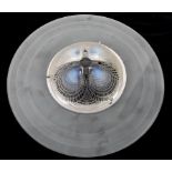 A Lalique opalescent coquilles light fitting, with a chrome metal mount and glass disc ring, 44.