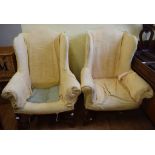 A pair of William & Mary style wing arm chairs (some worm) (2) Condition report One