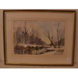 Ronald Crampton, Snow in Helloughton Wood, watercolour, signed, label verso, 33 x 49.