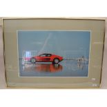 A Franco Fontana limited edition photograph, of a Ferrari Testarossa and a Great Dane on a Beach,