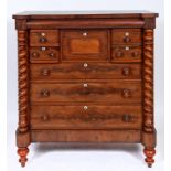 A 19th century Scottish mahogany chest of drawers, flanked by barley twist columns, on turned feet,