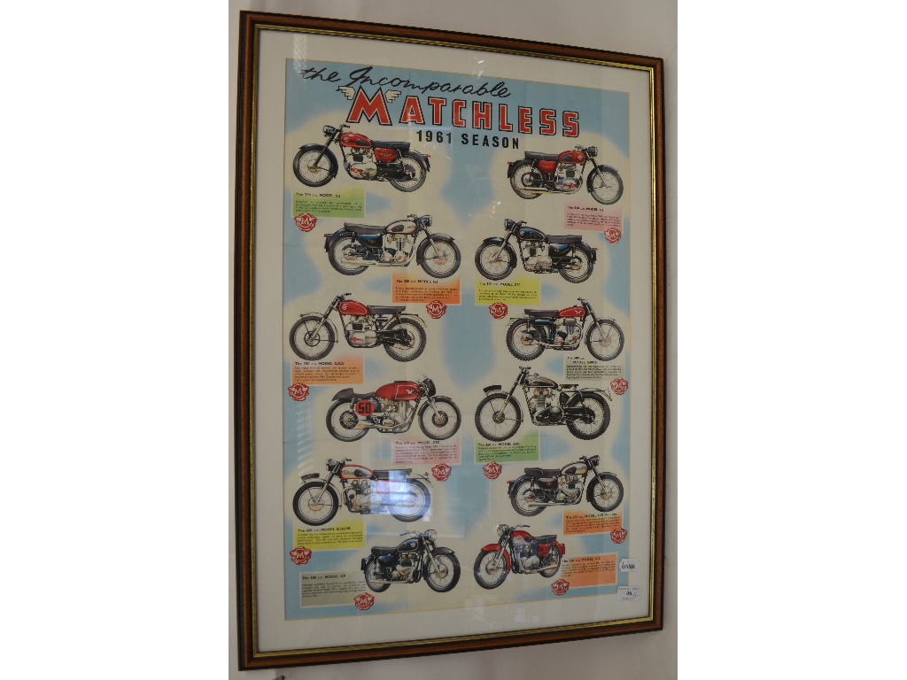 A 1961 AJS sales brochure poster, covering various models, including 7R, 14CS, 16C, and others, - Bild 3 aus 3