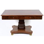 A late 19th century North European mahogany table, the rectangular top with two frieze drawers,