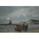 Robert Anderson, a coastal scene with fisherman unloading the catch, watercolour, signed,