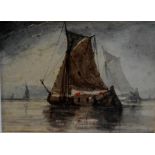 William Adolphus Knell, fishing boats off the Dutch coast, watercolour, label verso, 6.