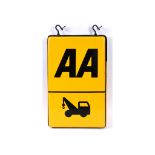 An Automobile Association (AA) double sided sign, with bracket,