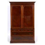 An Edwardian inlaid mahogany linen press,