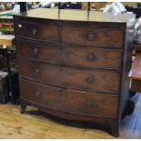 A 19th century bow front mahogany chest, of five drawers,