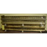 A brass fire surround, with hairy paw feet, 120 cm wide, another similar, three chairs, carpets,