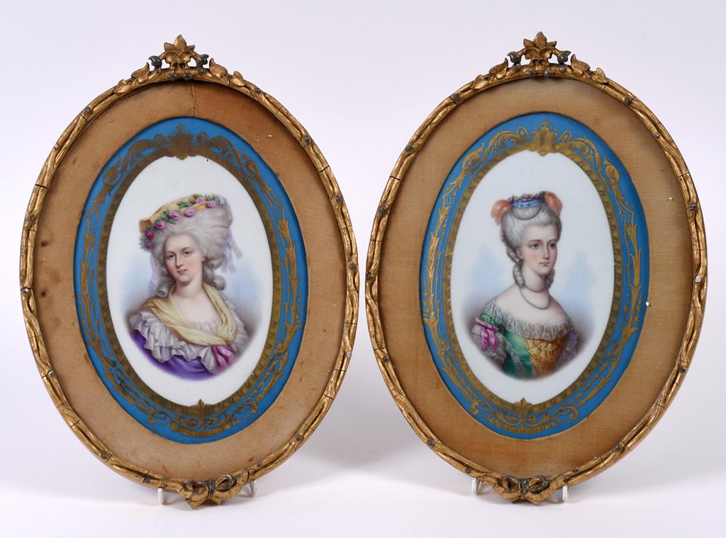 A pair of Paris porcelain oval portrait plaques, of the Princesses of Savoy,